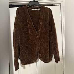 Victoria Jones Woman Brown Chenille Cardigan